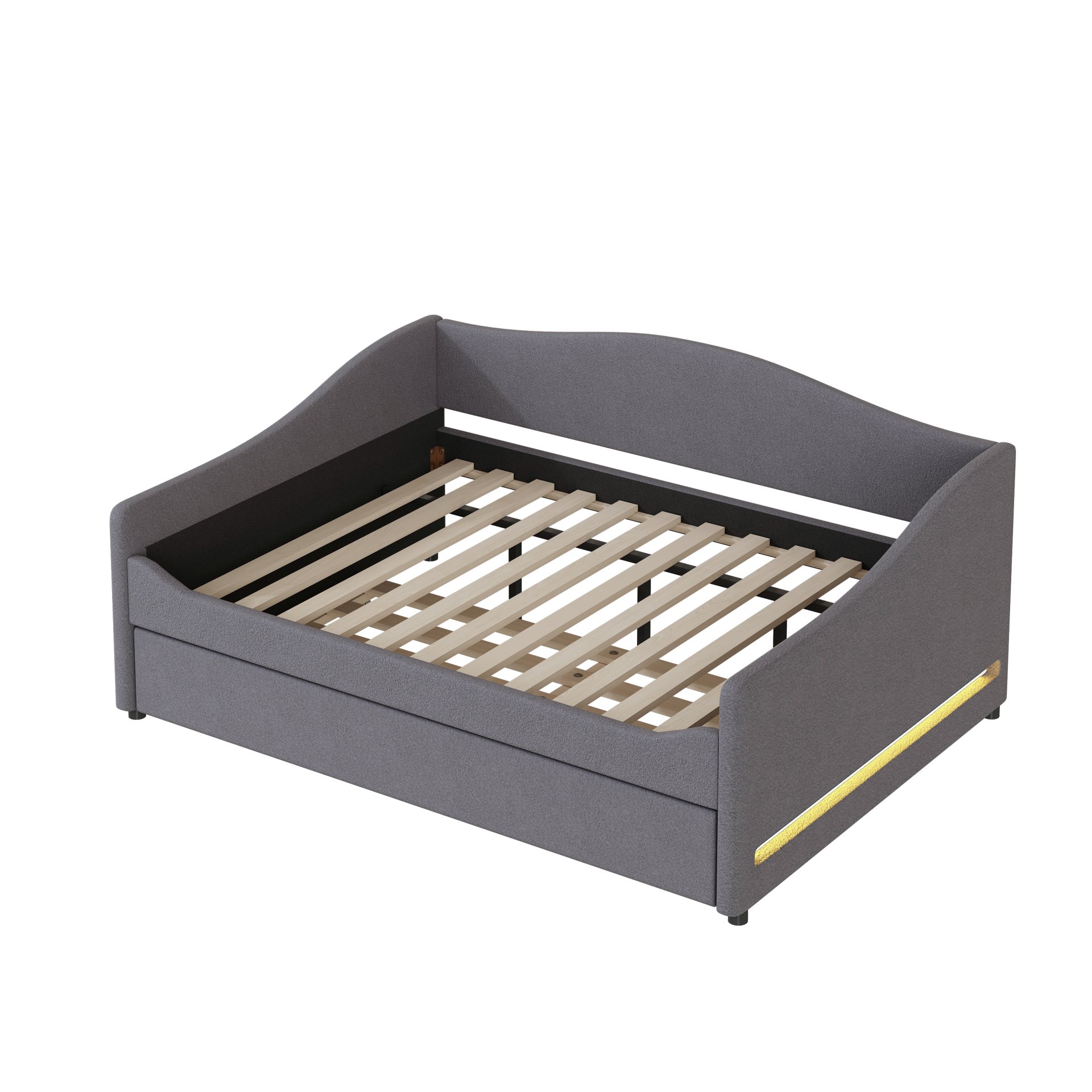 Full Size Upholstered Daybed With Light And Trundle - Gray - Image 4