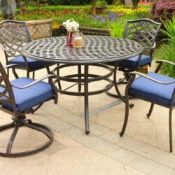 Round 4 Person 49" Long Aluminum Dining Set With Cushions With Swivel And Rocking Chairs - Navy Blue