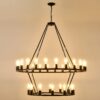 Extra Large Wagon Wheel Chandelier, 2 Tier 36 Lights (No Include) Farmhouse Industrial Round High Ceiling Pendant Light Adjustable Chain, For Dining Room, Living Room, Kitchen - Black - Image 20