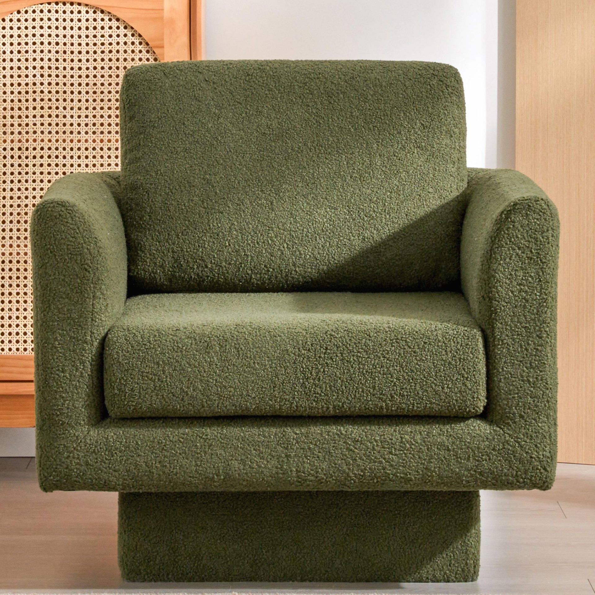 360° Modern Swivel Accent Chair Round Armchair, Thick Padded Single Lounge Sofa Upholstered Comfy - Green - Image 3