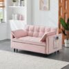 Modern Velvet Sofa, Sofa Pull-Out Bed, Small Love Seat Casual Sofa With Back, With Pillow, Pockets, Living Room Furniture, 3 In 1 Convertible Sleep Sofa Bed - Pink - Image 3