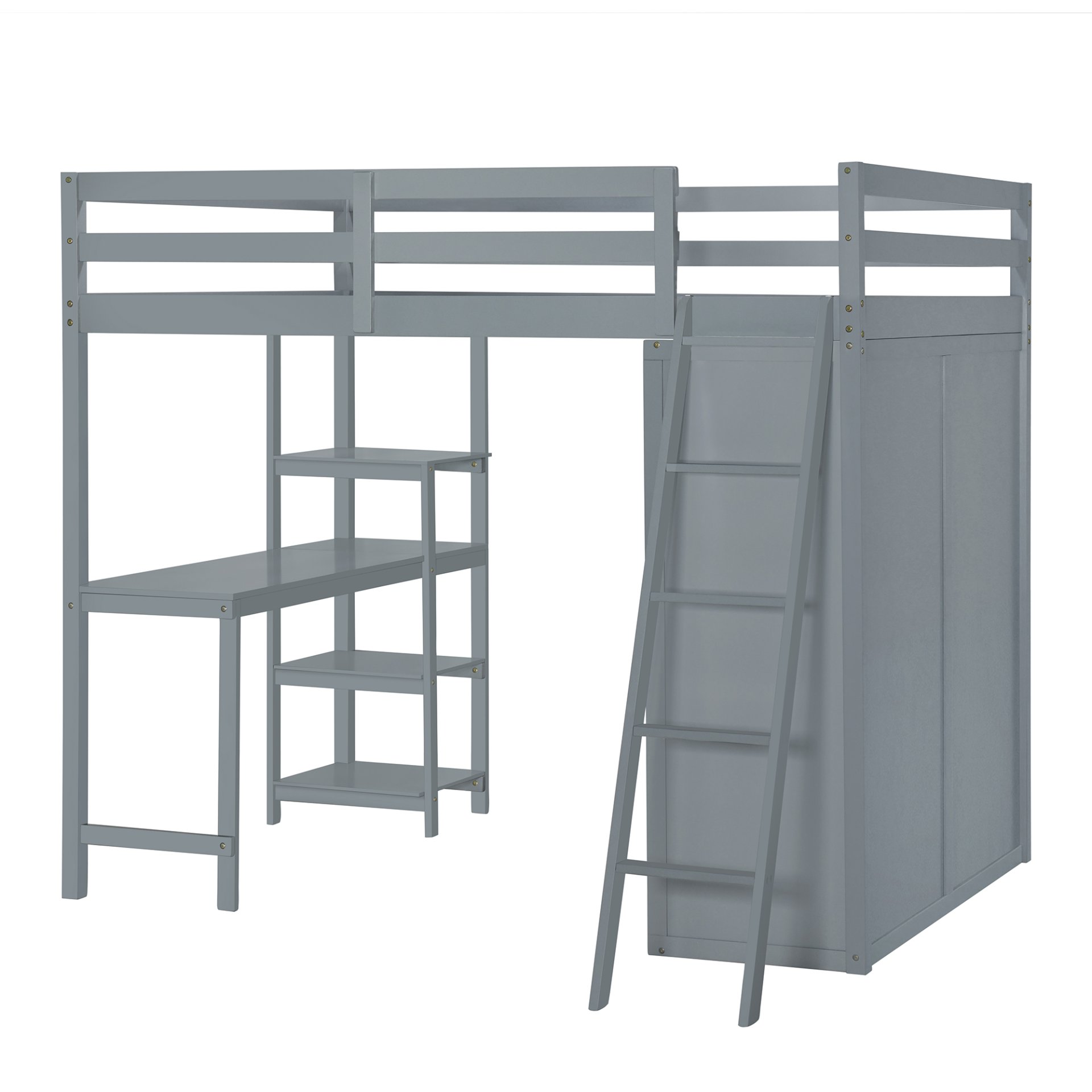 Full Size Loft Bed With Wardrobe And Desk And Shelves - Gray - Image 6