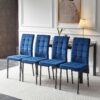 5 Piece Dining Set Including Velvet High Back Nordic Dining Chair & Creative Design Dining Table - Blue - Image 6