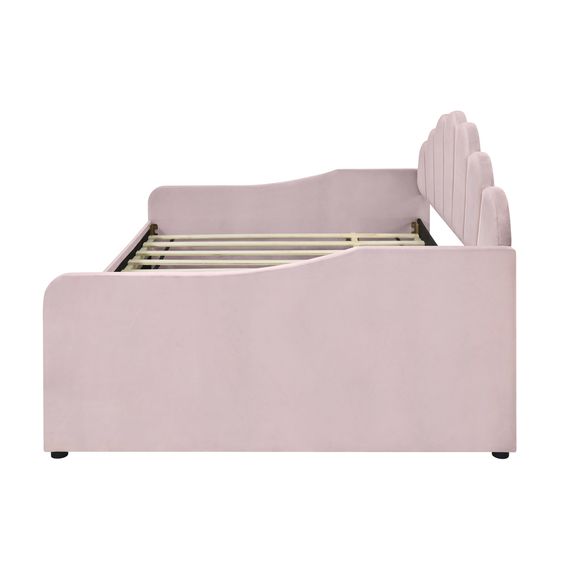 Full Size Upholstery Daybed Frame With Shell Shaped Backrest And Trundle - Pink - Image 13