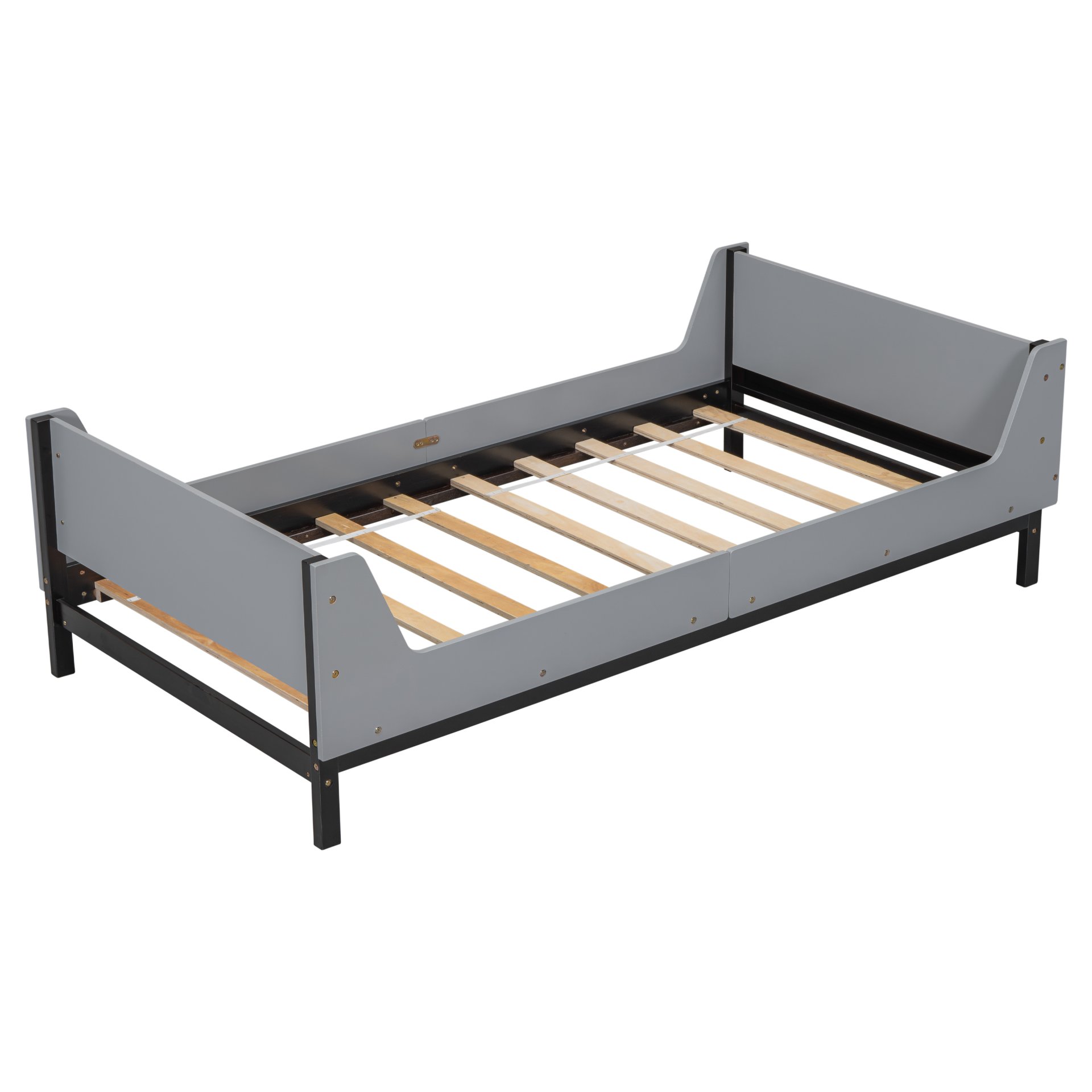 Twin Bed With Headboard, Footboard, Safeguards, Built-In Bed-End Book Storage Rack - Gray - Image 25