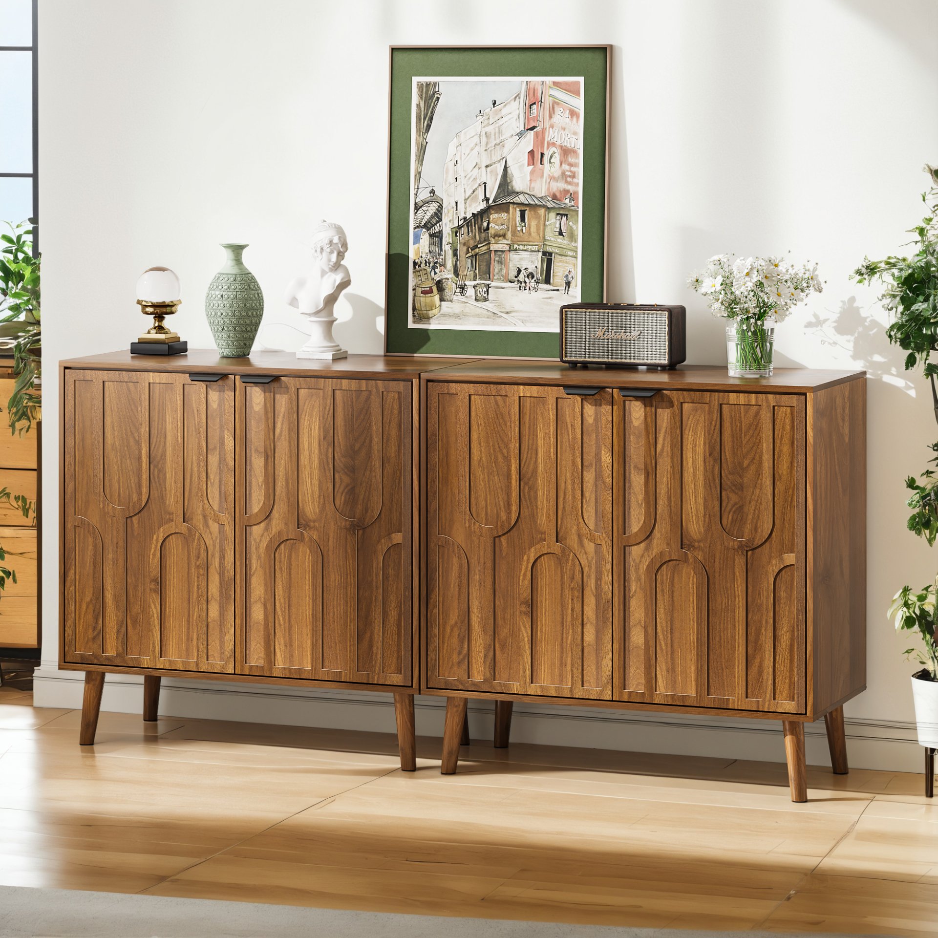 Farmhouse Style Sideboard Buffet Cabinet With Storage Bar Cabinet - Walnut - Image 5