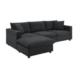Modern Sectional Sofa With Throw Pillows, Cloud L Shaped Couch Set With Wide 4 Seat Comfy Couch Set With Movable Ottoman - Black