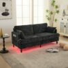 Modern Style Chenille 2 Seater Sofa With LED Light, USB Port And Storage Bag - Black - Image 10