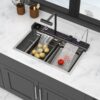 30" Kitchen Sink Waterfall Single Bowl Ledge Workstation With Smart LED Faucet, 16 Gauge T304 - Brushed Nickel - Image 5