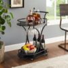 2 Tier Bar Cart, Slide Bar Serving Cart, Retro Style Wine Cart For Kitchen, Beverage Cart With Wine Rack And Glass Holder, Rolling Drink Trolley For Living Room, Dining Room - Black - Image 2