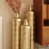 Floor Metal Vases Decorated White Metal Vases (Set of 3) Gorgeous Home Decoration Large Glazed Metal Vases - Golden - Image 16