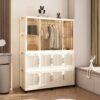 Portable Wardrobe Closet Storage Organizer With 12 Magnetic Doors, 12 Cubes & Hanging Rod - White - Image 7