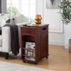 Traditional End Table With Charging Station, Narrow Side Table With USB Ports And Outlets - Red Walnut - Image 5