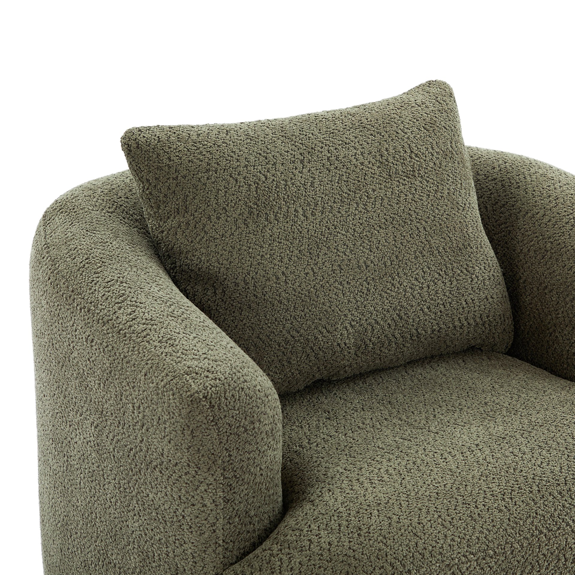 360° Swivel Chair, Chenille Upholstered Barrel Sofa Chair With Throw Pillow, For Living Room, Office - Green - Image 17