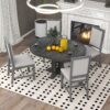 Farmhouse 5 Piece Dining Set With Extendable Round Table And Upholstered Chairs - Black - Image 4