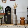 Tall Standing Designer Floor Vase Durable Artificial Rattan Elegant 2 Tone Finish Ideal Decor Accent For Living Room, Bedroom, Entryway Stylish Home Decor Statement Piece - Black / Gray - Image 5