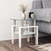 Modern Tempered Glass Tea Table, End Square Table For Living Room - Transparent / White - Image 3