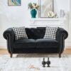 Mid Century Modern Chesterfield Velvet Sofa With Roll Armrest & Nailhead - Black - Image 2