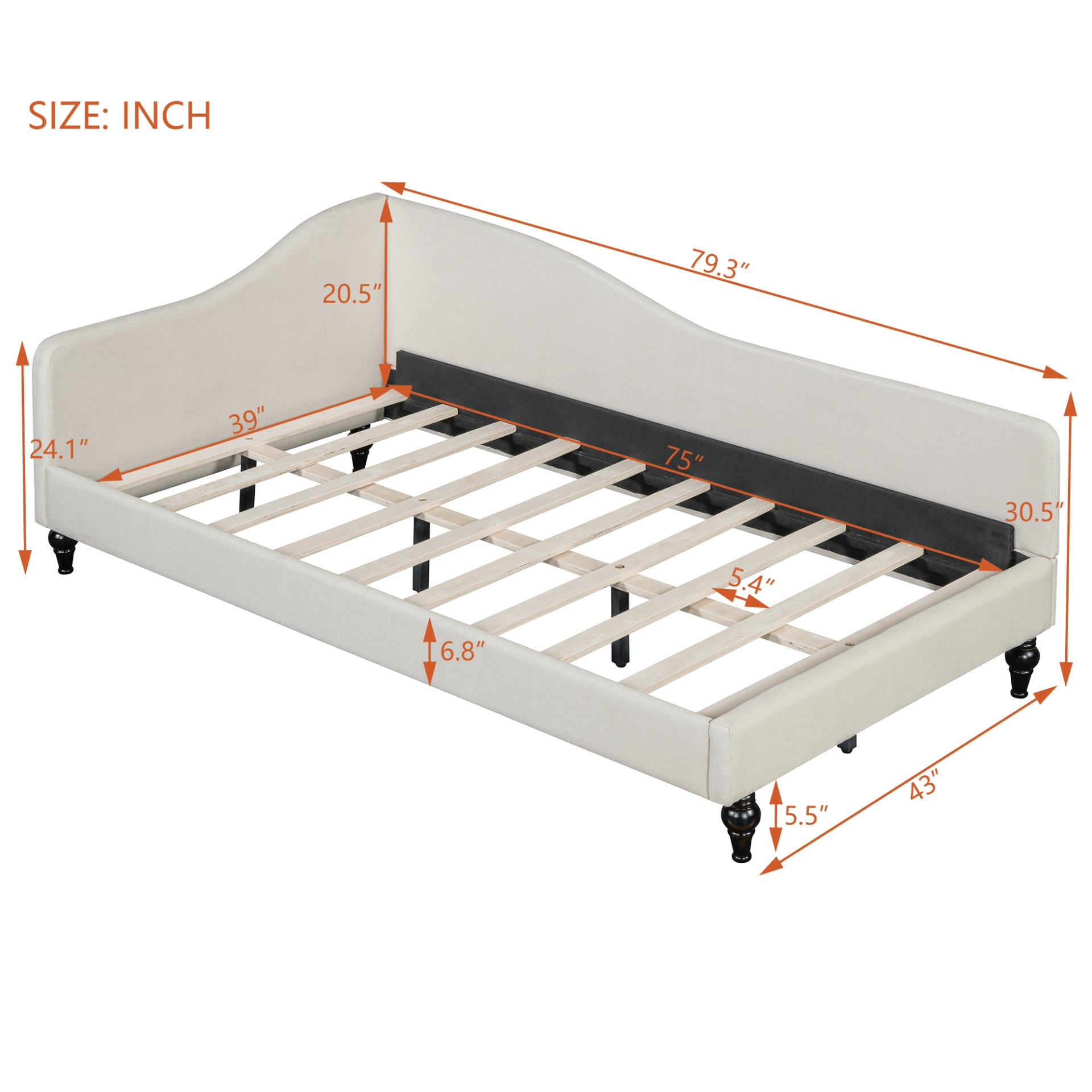 Twin Size Modern L Shaped Linen Daybed With Legs - Beige - Image 3