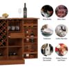 Home Bar Cabinet, Industrial Rattan Door Fold Out Bar Cabinet With Storage Bar Table - Walnut - Image 8