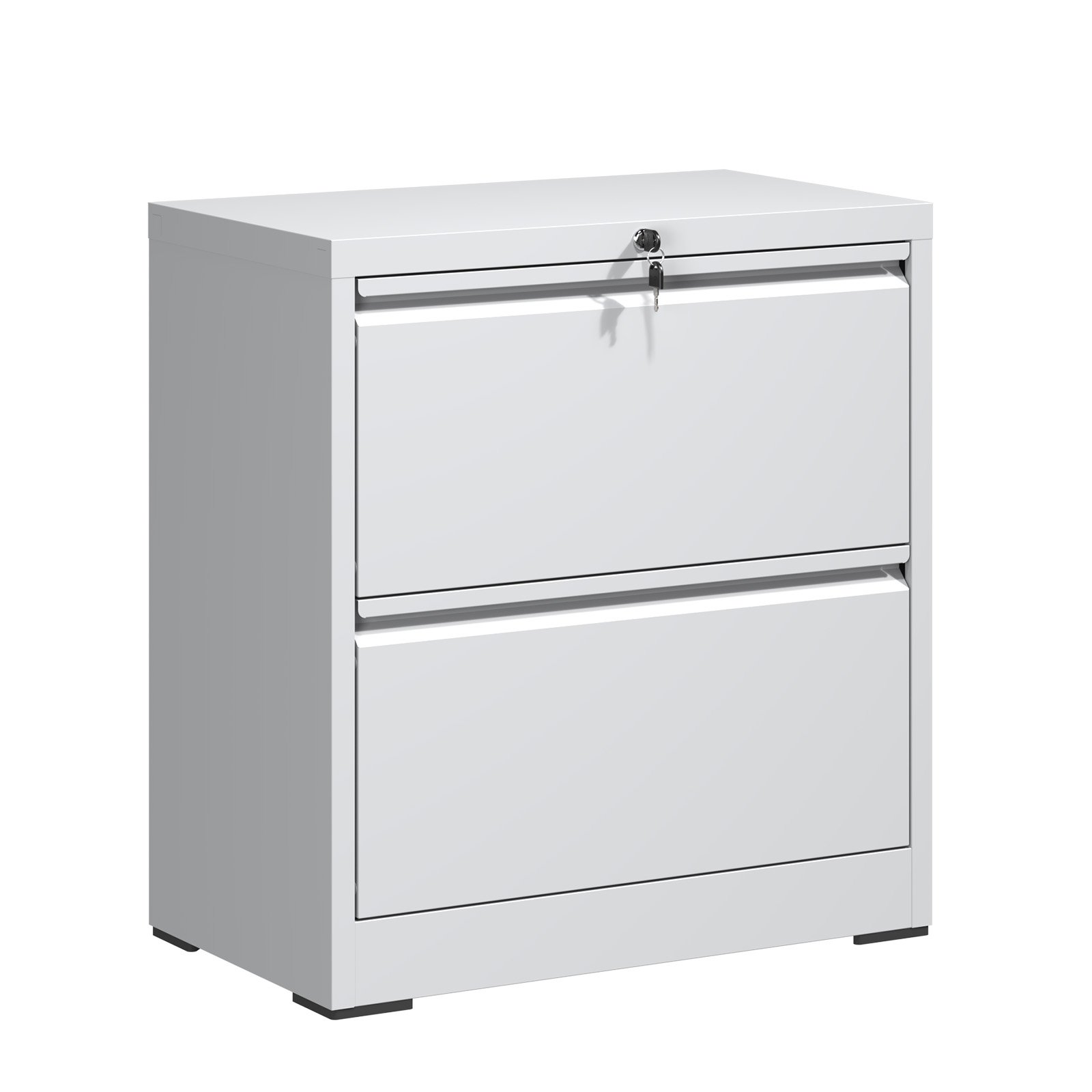 Premium 2 Drawer Metal Lateral File Cabinet With Lock, Steel Filing Cabinet For Home Office - White - Image 4