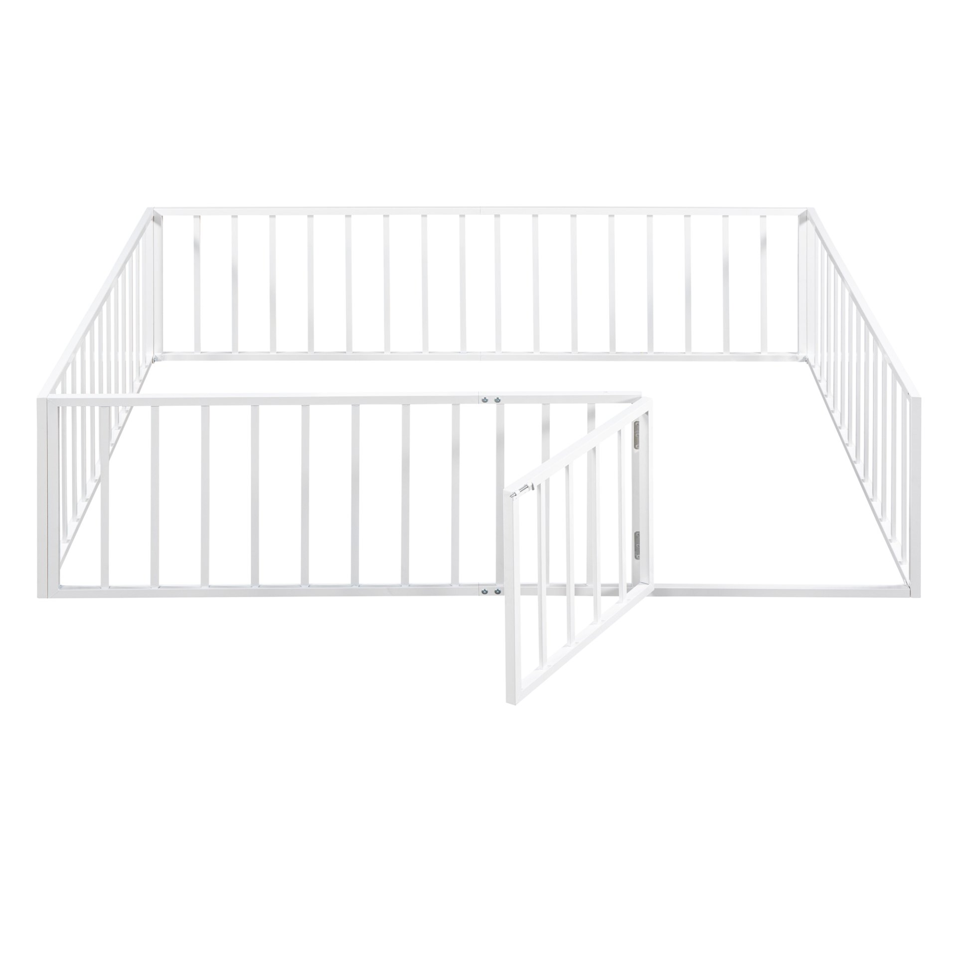 Queen Size Floor Bed Frame With Fence And Door - White - Image 4