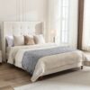 Peyton - King Bed Upholstered With High Headboard, Traditional Hand Buttoned Tufting - Ivory Velvet - Image 6