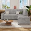 Sectional Sofa Pull Out Sofa Bed L - Shaped Sofa With Movable Ottoman And Stool, Large Storage Space, A Cup Holder, And 2 USB Ports For Living Room - Light Gray - Image 5