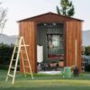 Outdoor Metal Storage Shed With Metal Floor Base, With Window - Coffee - Image 2