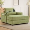 Modern Style Armchair Chaise Lounge Sofa Couch With Movable Storage Ottoman, USB Ports, Cup Holders, Phone Holder, Side Pockets - Green - Image 10