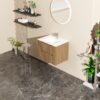 24" Wall Mount Bathroom Vanity Cabinet With - White Basin Sink Combo Floating - Walnut - Image 5