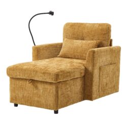 Multifunctional Lazy Sofa Recliner With Storage And Phone Bracket In Chenille For Living Room - Mustard Yellow