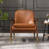 Accent Chair With Cushioned Seat, Brass Tipped Legs - Brown - Image 4