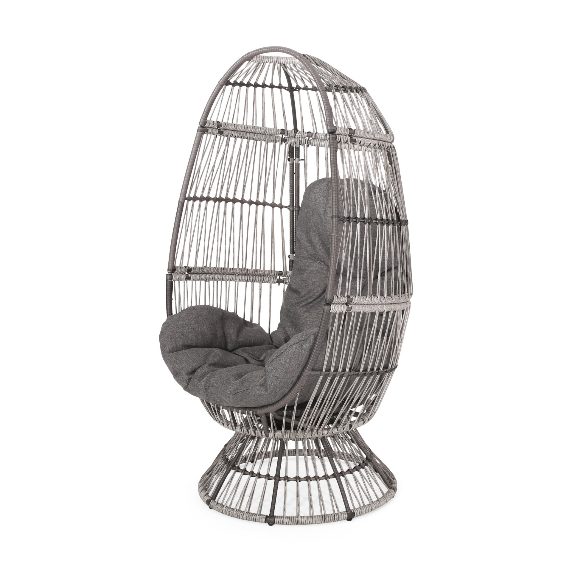 Berkshire - Outdoor Wicker Swivel Egg Chair With Water Resistant Cushions - Gray - Image 5