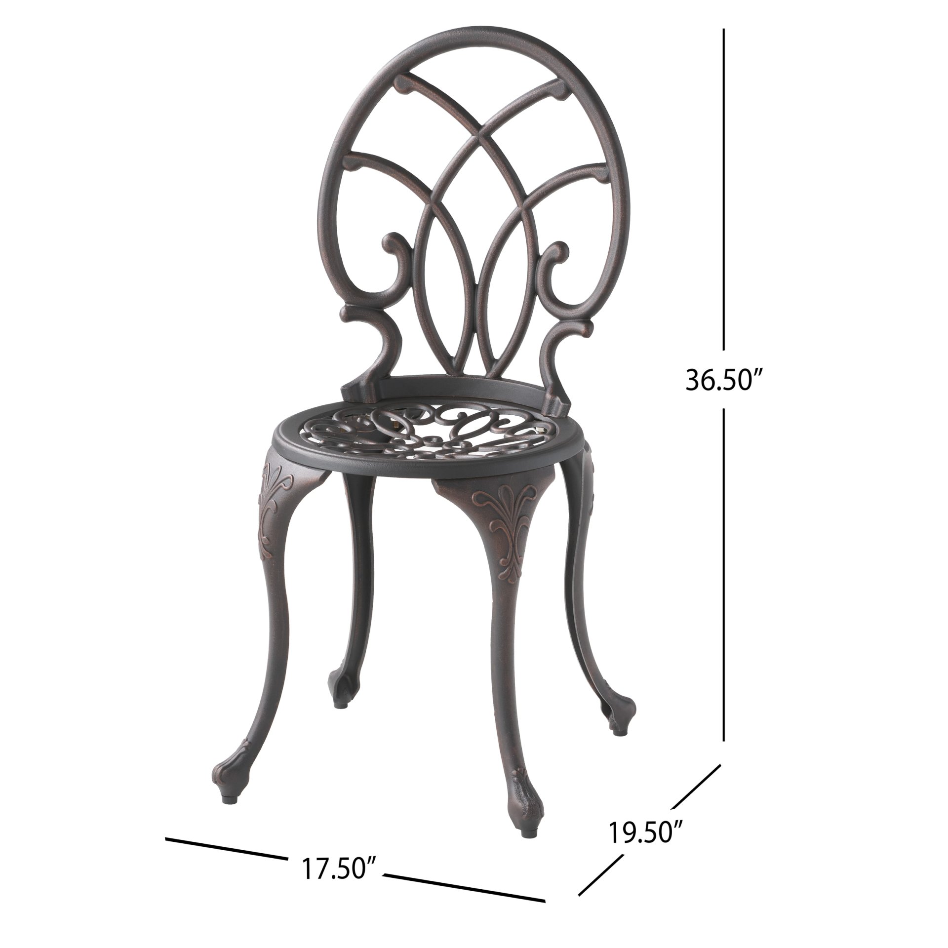 Charleston 3 Pieces Cast Bistro Set - Copper - Image 6