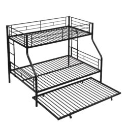 Twin Over Full Metal Bunk Bed With Trundle, No Box Spring Needed - Black