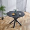 Table Mid-Century Dining Table For 4 - 6 People With Round MDF Table Top, Pedestal Dining Table, End Table Leisure Coffee Table, Cross Leg - Black - Image 4