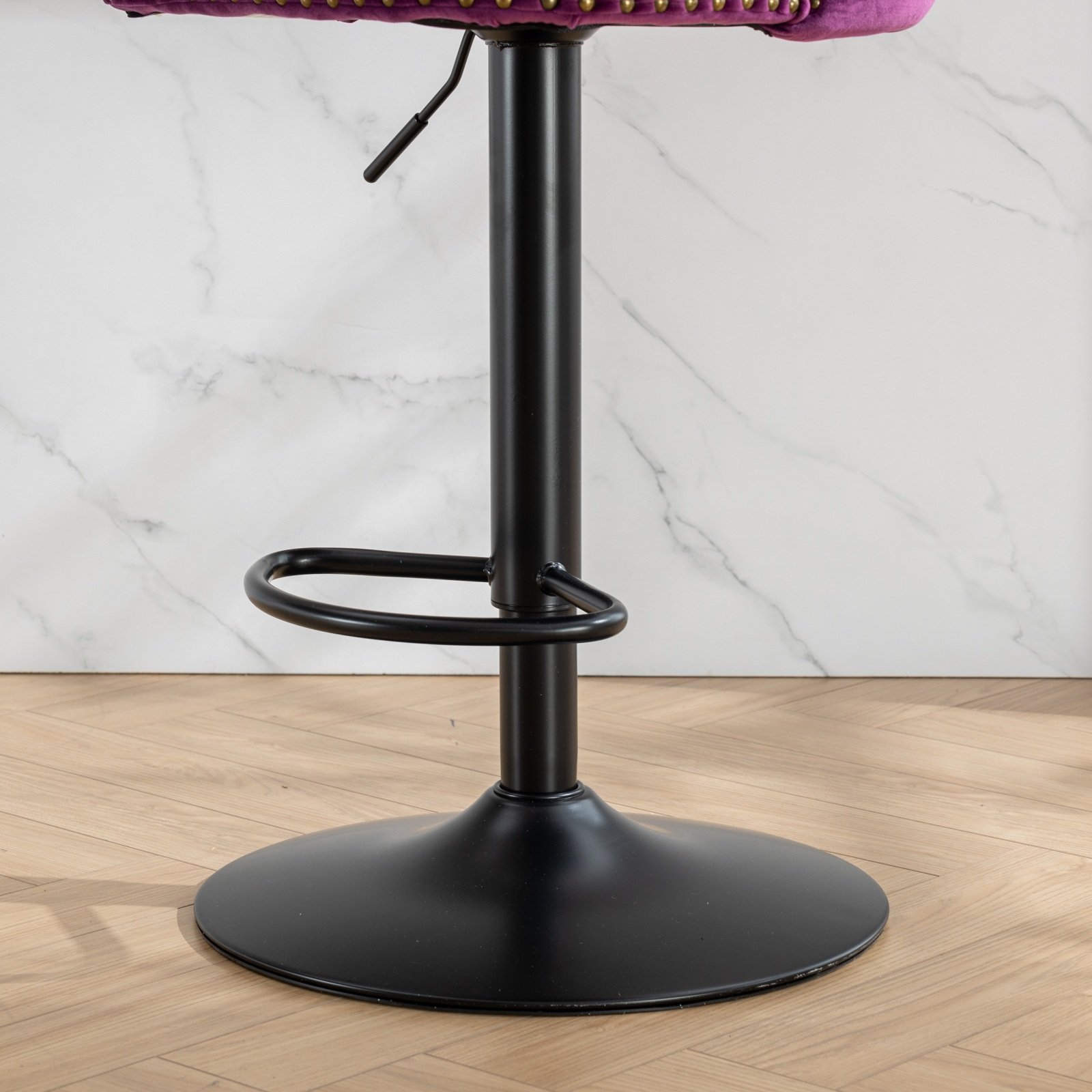 Swivel Velvet Barstools Adjusatble Seat Height, Modern Upholstered Bar Stools With Backs Comfortable Tufted For Home Pub And Kitchen Island (Set of 2) - Purple - Image 13