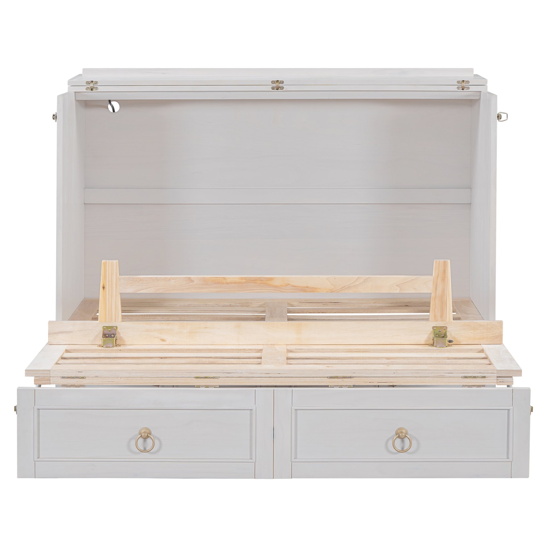 Full Size Murphy Bed With Large Drawers, Space Saving Design - White - Image 7