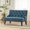 Nicole - French Style Upholstered Loveseat With Tufted Backrest - Navy Blue - Image 2