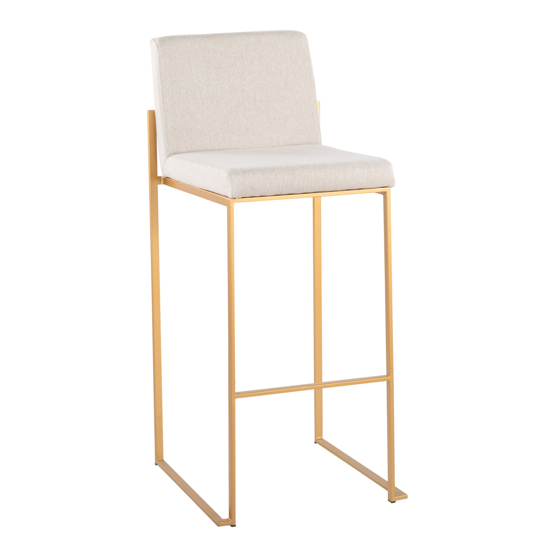 Fuji - Contemporary High Back Barstool (Set of 2) - Gold / Beige - Image 2