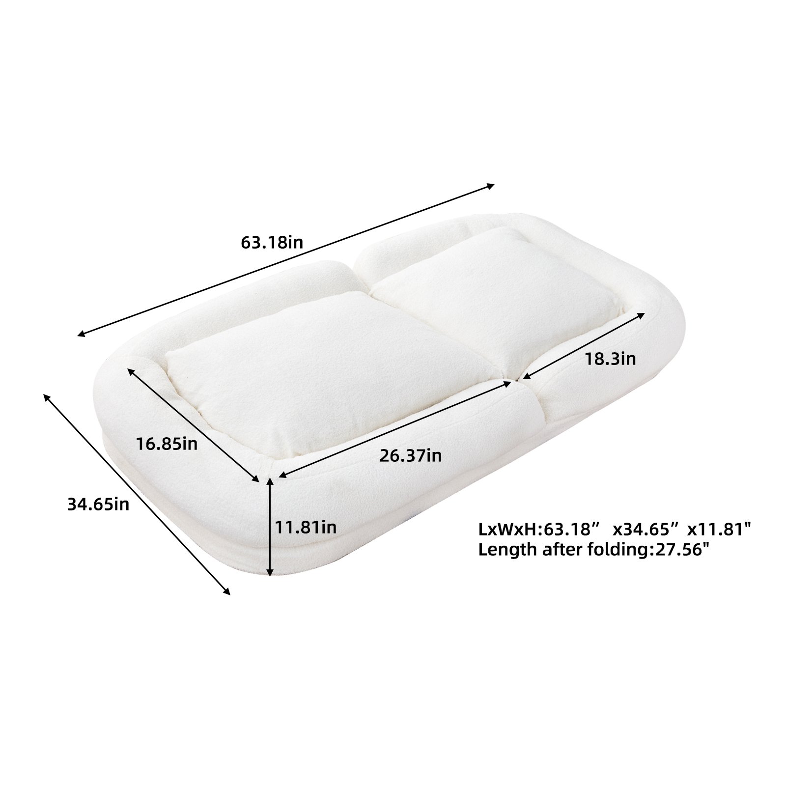 Modern Folding Sofa Chair With Adjustable Positions Plush For Gaming And Relaxation - Beige - Image 3