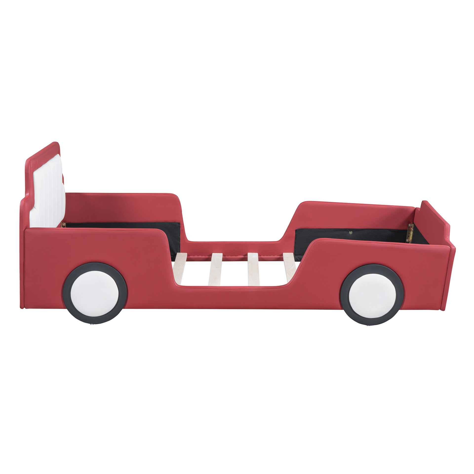 Twin Size Race Car Shaped Platform Bed & Wheels - Red - Image 6