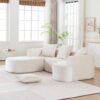 Modular Sectional Sofa With L Shape Chaise, Cloud Sectional Modern Sleeper Couch With Deep Seat, Sponge Compression Sofas - Beige - Image 7