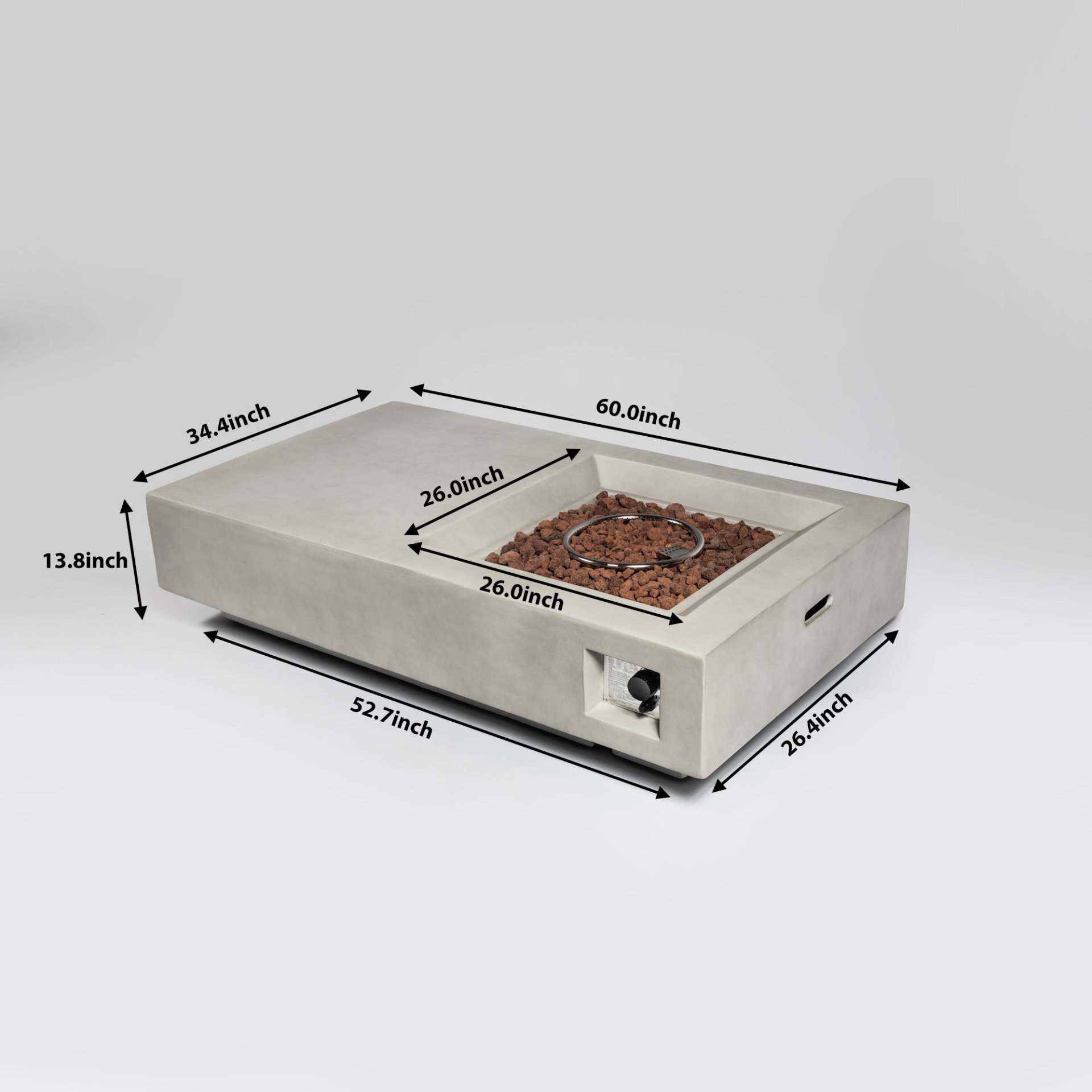 Propane Gas Fire Pit Table, 50000 Btu Rectangular Concrete Fire Pit For Outside Patio Deck Garden Backyard - Light Gray - Image 14