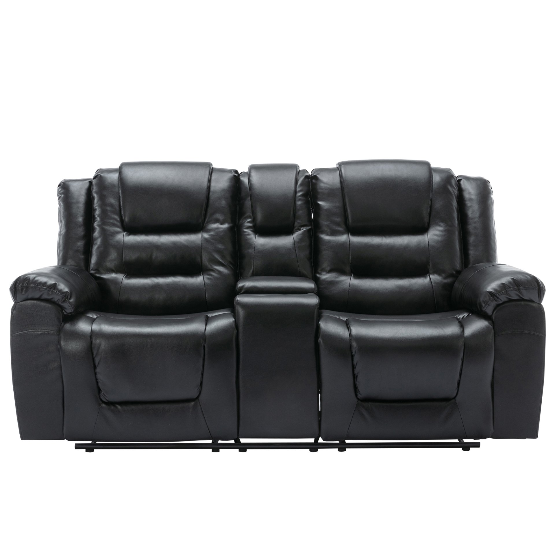2 Seater Home Theater Recliner Manual Recliner Chair With A Storage Box And Two Cup Holders For Living Room - Black - Image 7