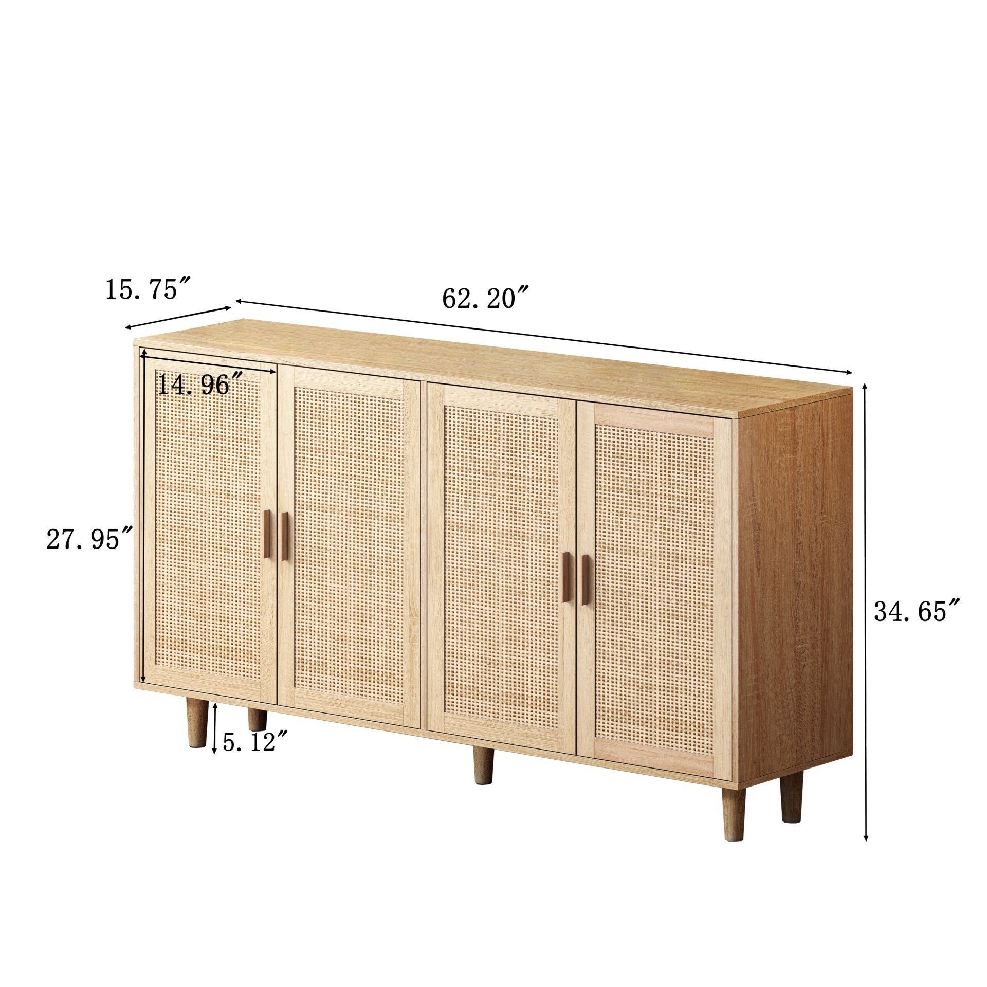 Elegant And Functional 4 Door Rattan Decorative Storage Cabinet For Bedroom, Living Room, Office - Natural - Image 3