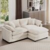 Light Corduroy L Shaped 2 Seater Sofa With Ottoman For Small Living Spaces - Beige - Image 2
