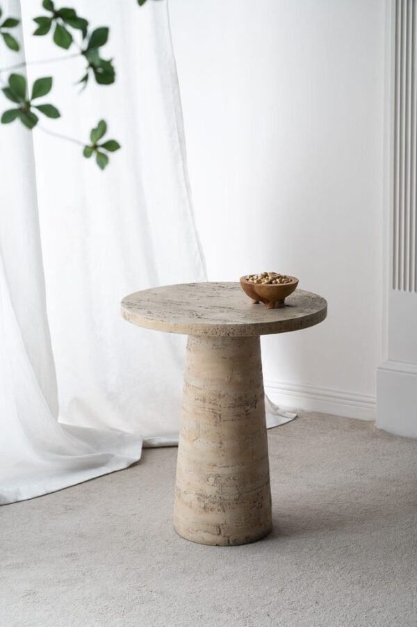 Round Side Table With Pedestal Base - Cream