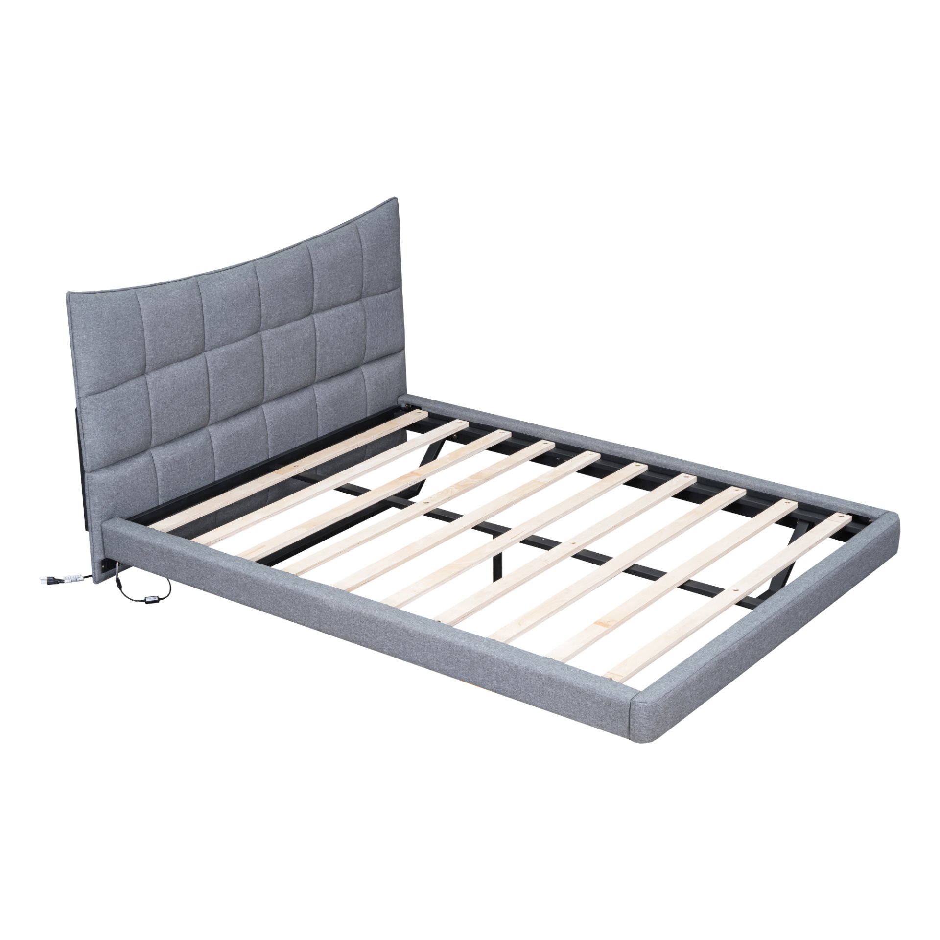 Full Size Upholstered Platform Bed With LED Lights, USB Ports And Outlets - Gray - Image 6